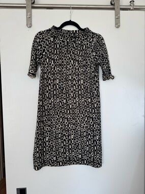 J. Crew Black and Cream Chain-Print Midi Dress